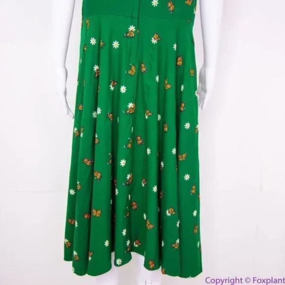 Unique Vintage X GB Butterfly And Daisy Flowers Green Dress, size L - Picture 8 of 16